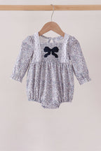 Navy Floral Bow Smocked Bubble