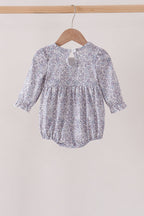 Navy Floral Bow Smocked Bubble