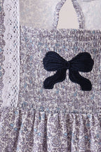 Navy Floral Bow Smocked Dress