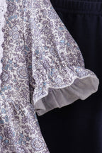 Navy Floral Bow Smocked Pants Set