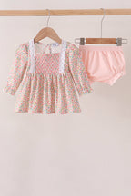 Floral Smocked Lace Bloomer Set