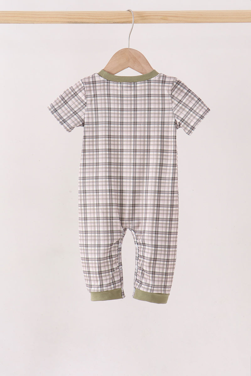 Oat Olive Plaid Romper