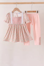 Floral Smocked Lace Pants Set