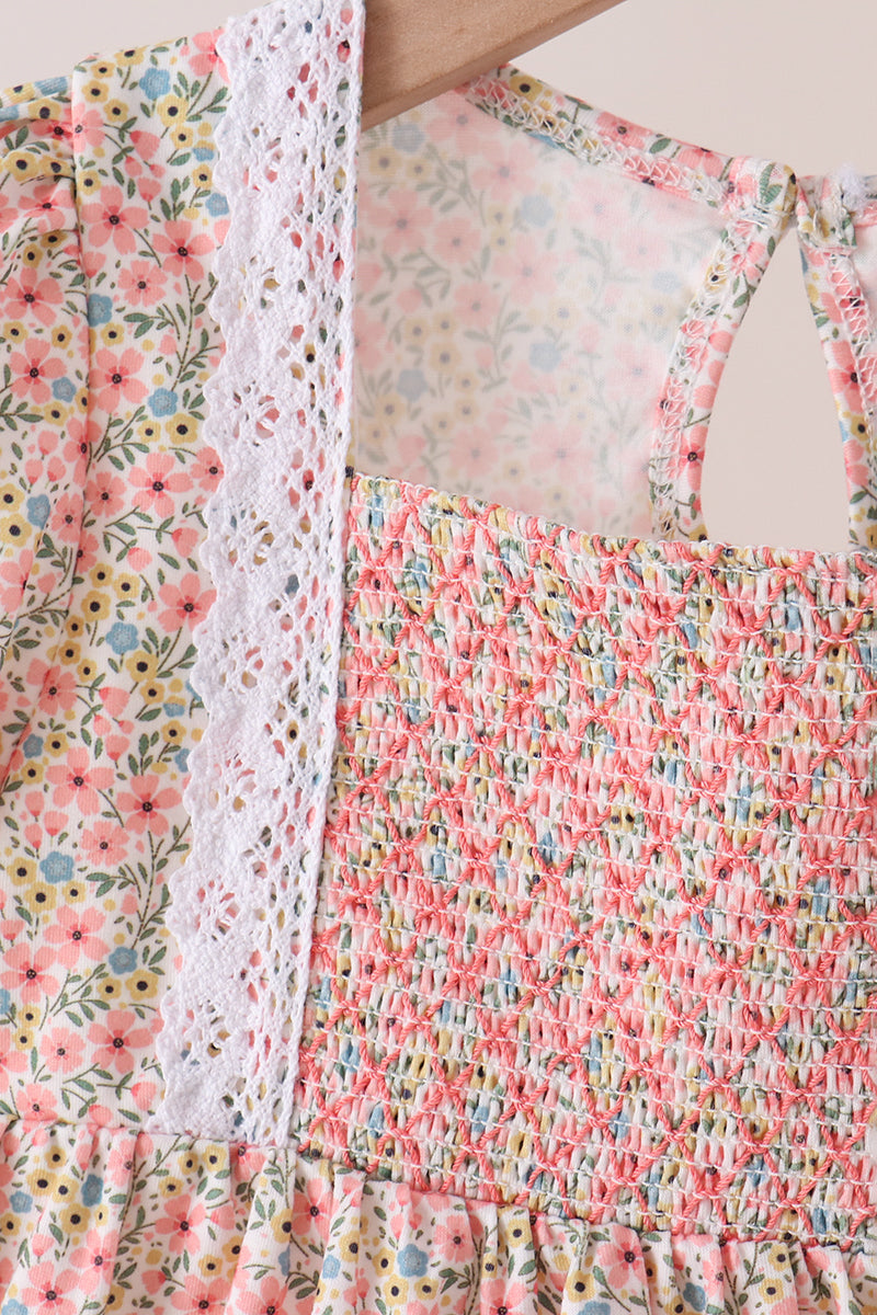 Floral Smocked Lace Pants Set