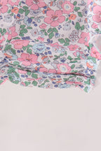 Blue Floral Smocked Ruffle Bubble