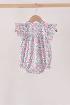 Blue Floral Smocked Ruffle Bubble