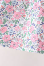 Blue Floral Smocked Ruffle Pants Set