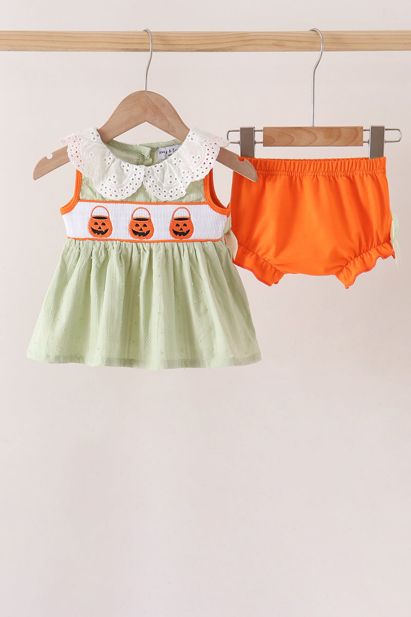 Green Pumpkin Smocked Bloomer Set