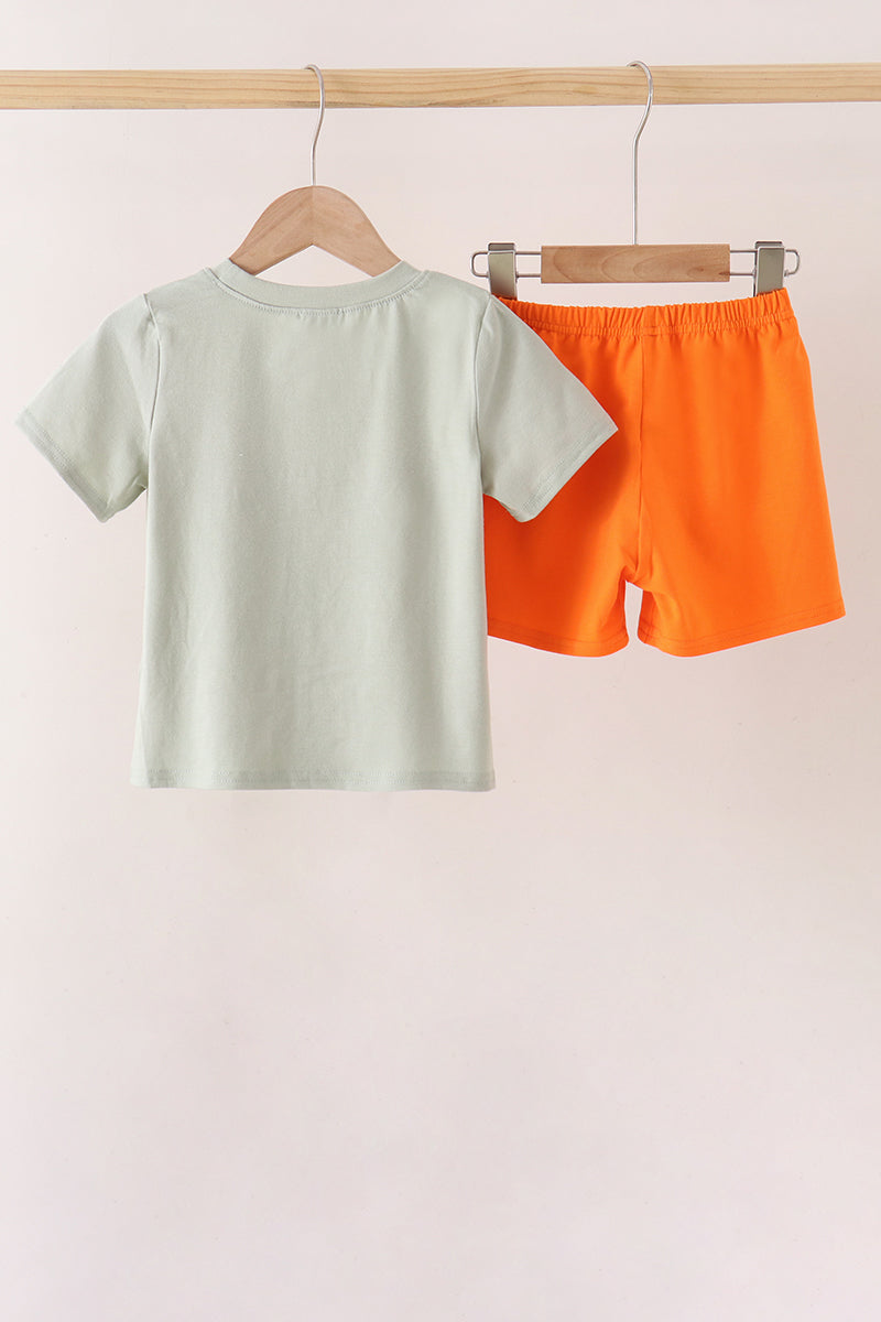 Green Pumpkin Smocked Shorts Set