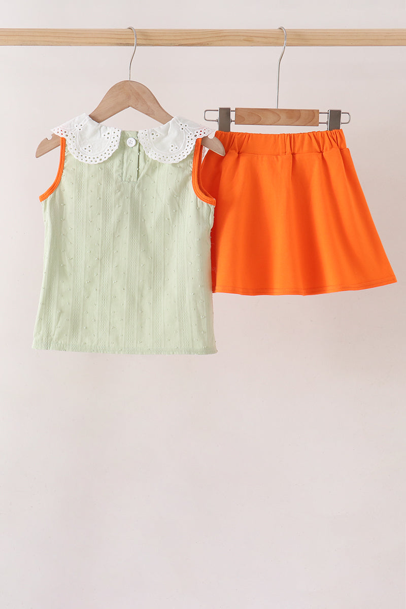 Green Pumpkin Smocked Skorts Set