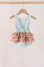 Blue Puppy Pumpkin Embroidery Ruffle Bubble