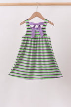 Purple witch embroidery bow stripe dress