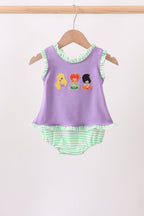 Purple witch applique stripe ruffle bubble