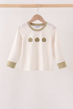 Khaki Pumpkin Embroidery Stripe Top