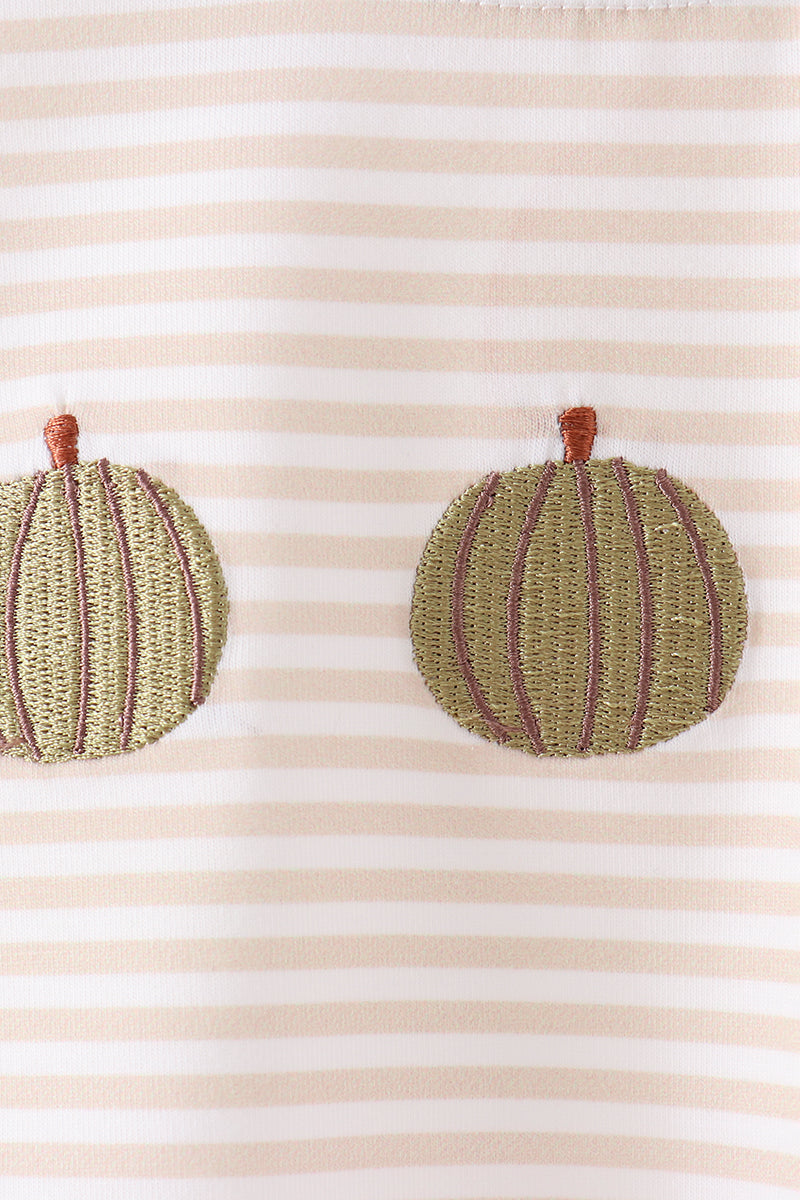 Khaki Pumpkin Embroidery Stripe Top