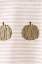 Khaki Pumpkin Embroidery Stripe Top