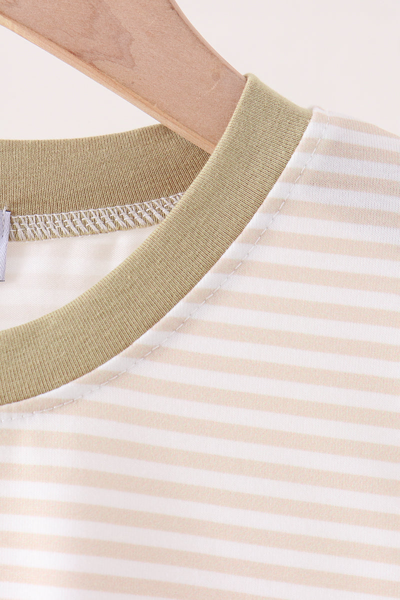 Khaki Pumpkin Embroidery Stripe Top