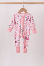 Pink Floral Bamboo Zipper Romper