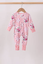 Pink Floral Bamboo Zipper Romper