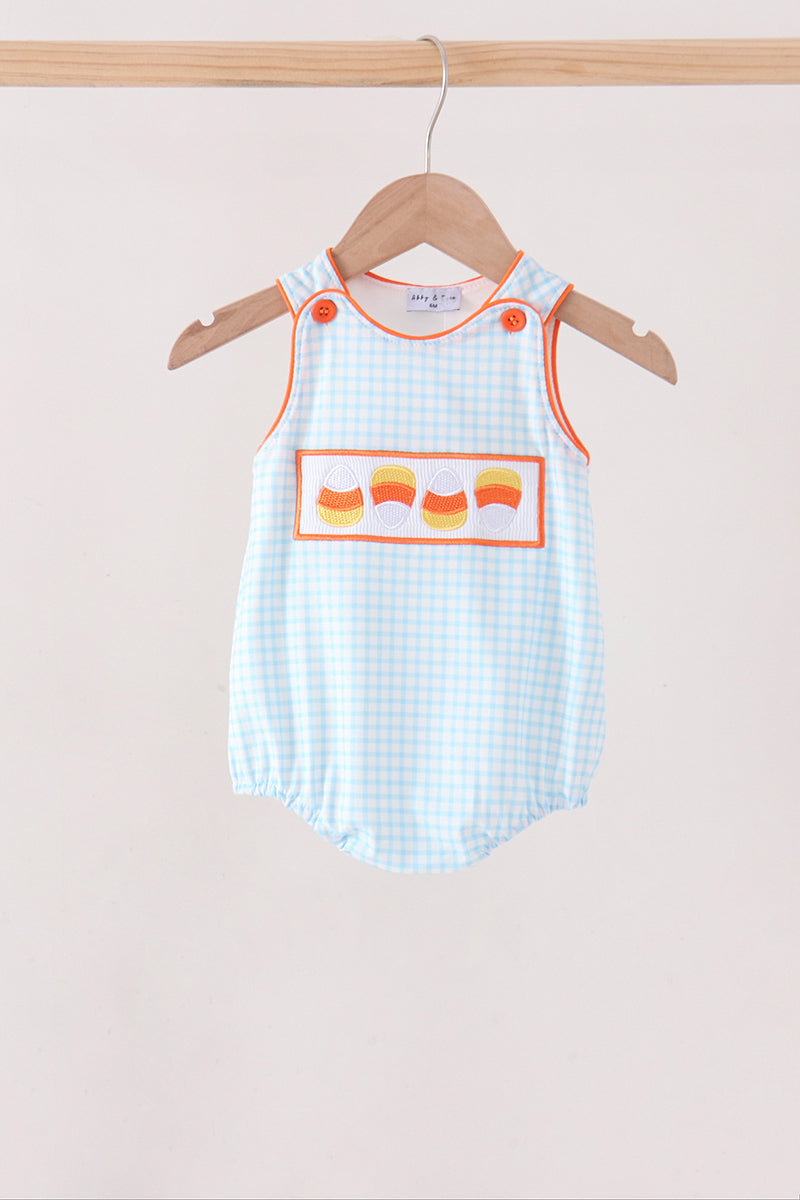 Blue Gingham Candy Corn Embroidery Bubble