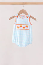 Blue Gingham Candy Corn Embroidery Bubble
