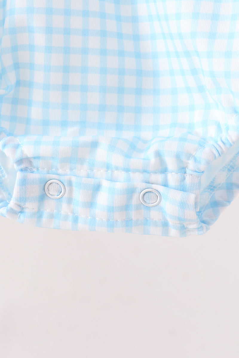 Blue Gingham Candy Corn Embroidery Bubble
