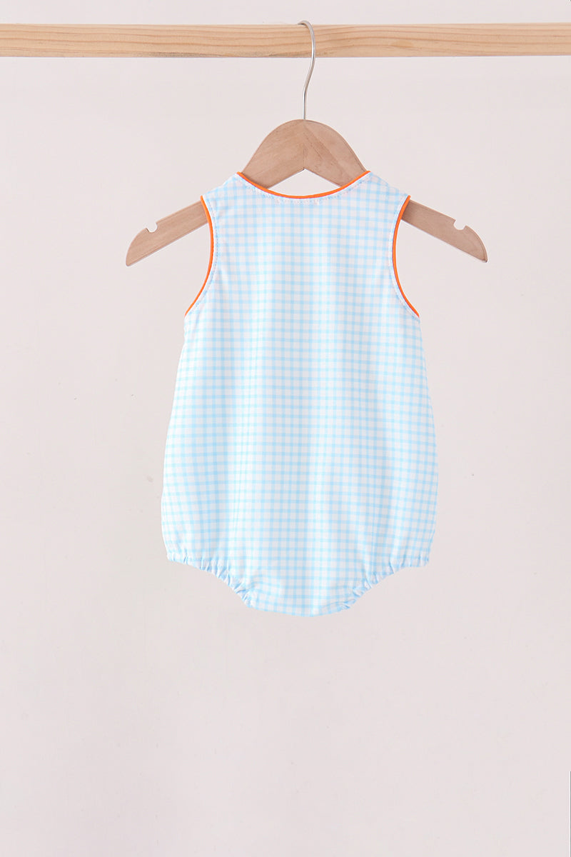 Blue Gingham Candy Corn Embroidery Bubble