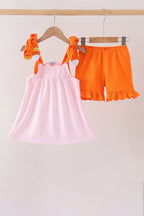 Pink Gingham Candy Corn Ruffle Shorts Set