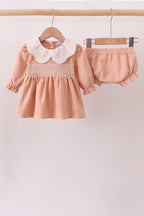 Coral Corduroy Smocked Bloomer Set