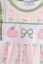 Sage Pumpkin Bow Embroidery Ruffle Bubble