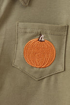 Camel Pumpkin Embroidery Button Down Shirt