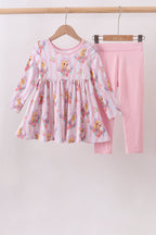 Pink princess floral stripe bamboo pants set