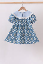 Blue pumpkin bow smocked lace dress