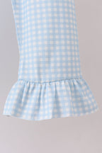 Blue pumpkin bow smocked lace ruffle pants set