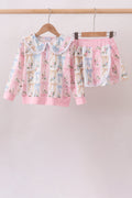 Pink Bow Floral Lace Skorts Set