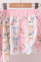 Pink Bow Floral Lace Skorts Set
