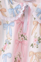 Pink Bow Floral Lace Skorts Set