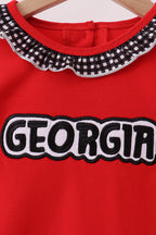 Red Georgia Embroidery Ruffle Dress