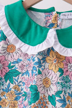 Green Floral Ruffle Shorts Set