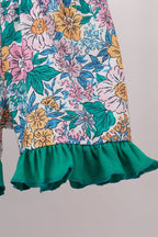 Green Floral Ruffle Shorts Set
