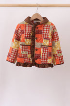 Brown Patchwork Floral Ruffle Jacket