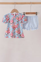 Blue rose floral ruffle bloomer set