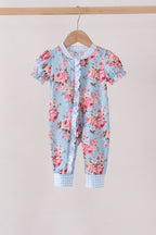 Blue rose floral ruffle romper