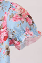 Blue rose floral ruffle romper