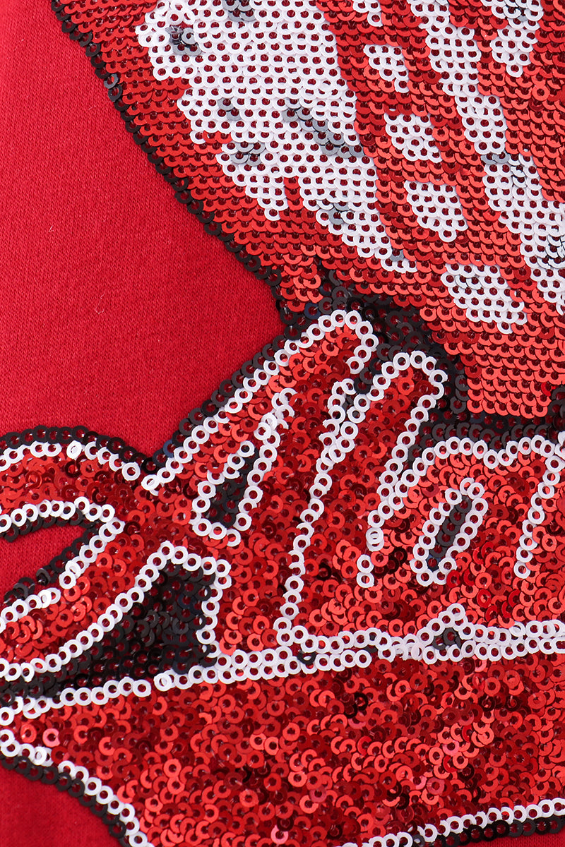 Red Alabama sequin mom top
