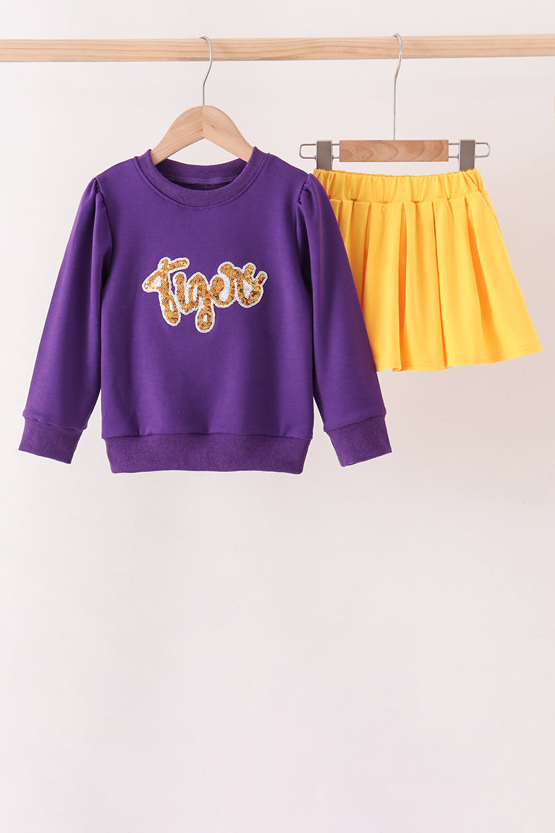 LSU tiger sequin twirl skorts set