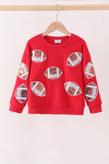 Red football sequin mom&me top