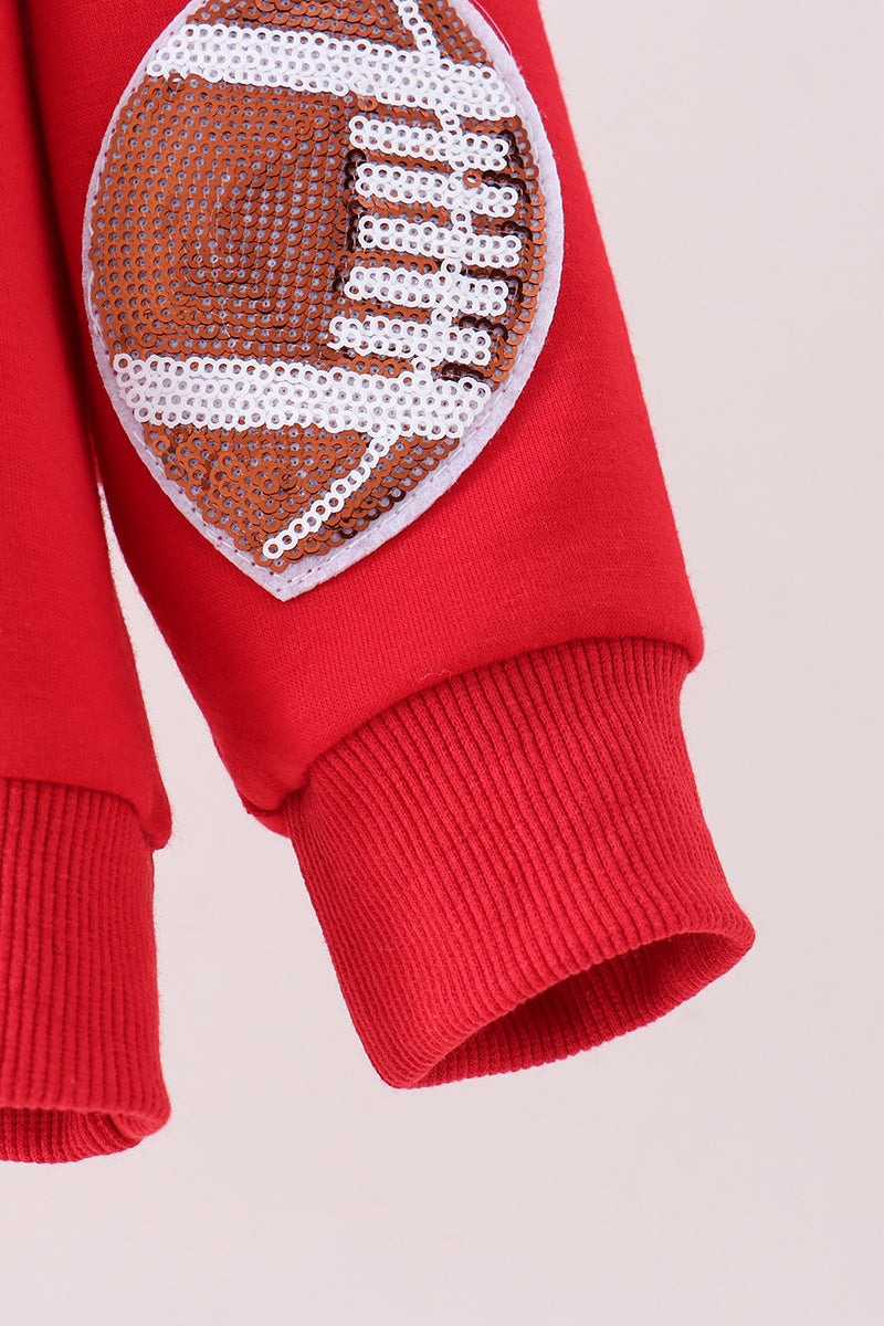 Red football sequin mom&me top