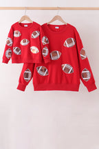 Red football sequin mom&me top