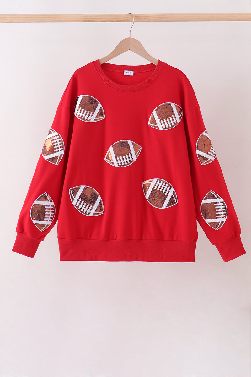Red football sequin mom&me top